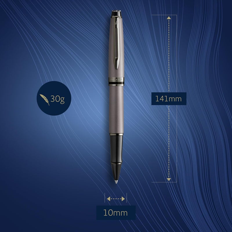 Waterman قلم رولربول ووترمان إكسبيرت - لامع فضي معدني مع حواف روثينيوم - نقطة دقيقة - حبر أسود - علبة هدايا - Image 3